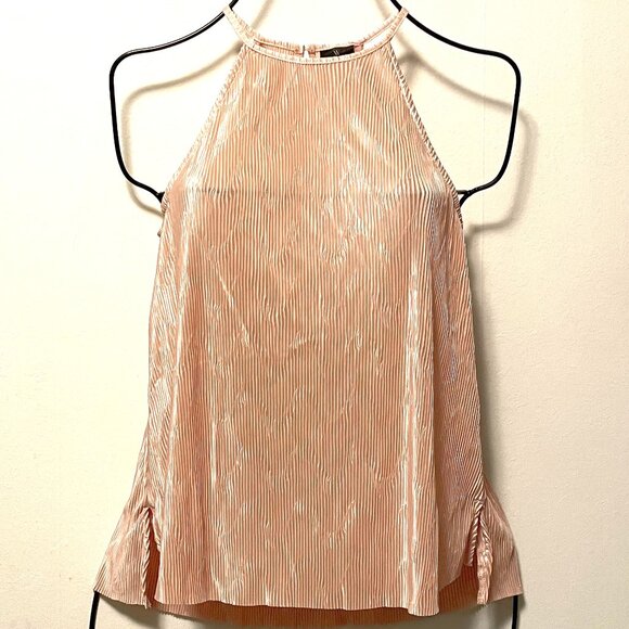 Worthington Pink Pleated Halter Blouse Cold Shoulder Keyhole SZ Small - Picture 1 of 4